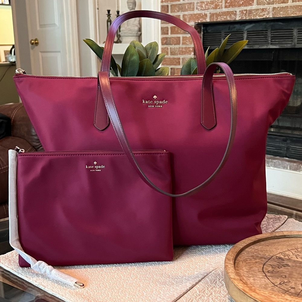 Kate Spade Deep Berry Kitt Tote and Pouch Set